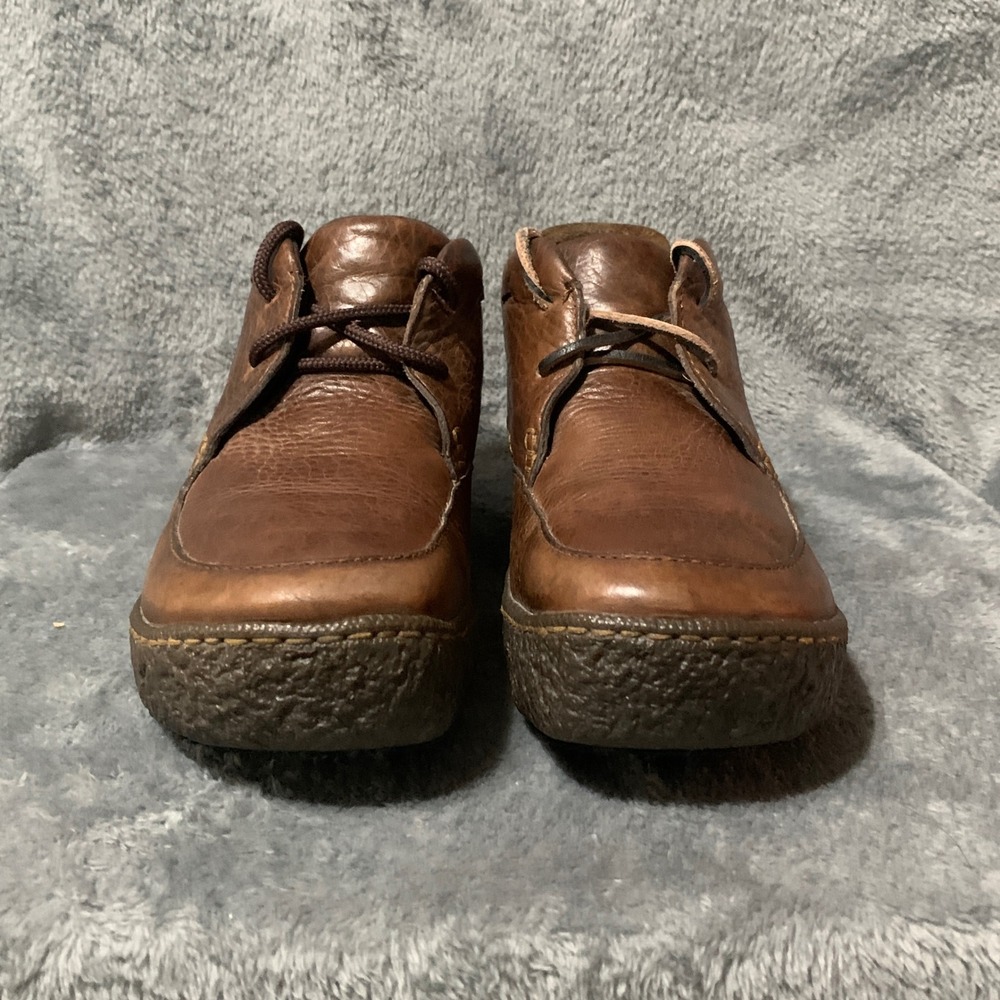 Born Womens Brown Leather Chunky Ankle‎ Boots 7 38 Whipstitch Lace Up W6393 Flaw